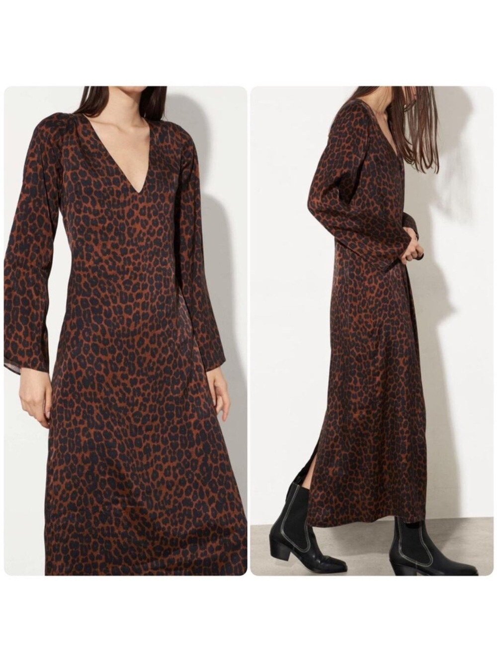 Mara Hoffman Naaliyah Leopard Print V-Neck Long Sleeve Caftan Maxi Dress